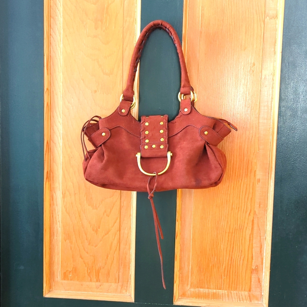 Source Unknown Rust Red Suede Hobo Bag with Gold Hardware